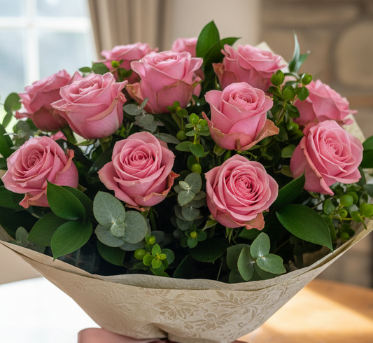 12 Pink rose bouquet