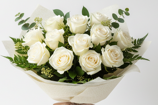 12 White Rose bouquet