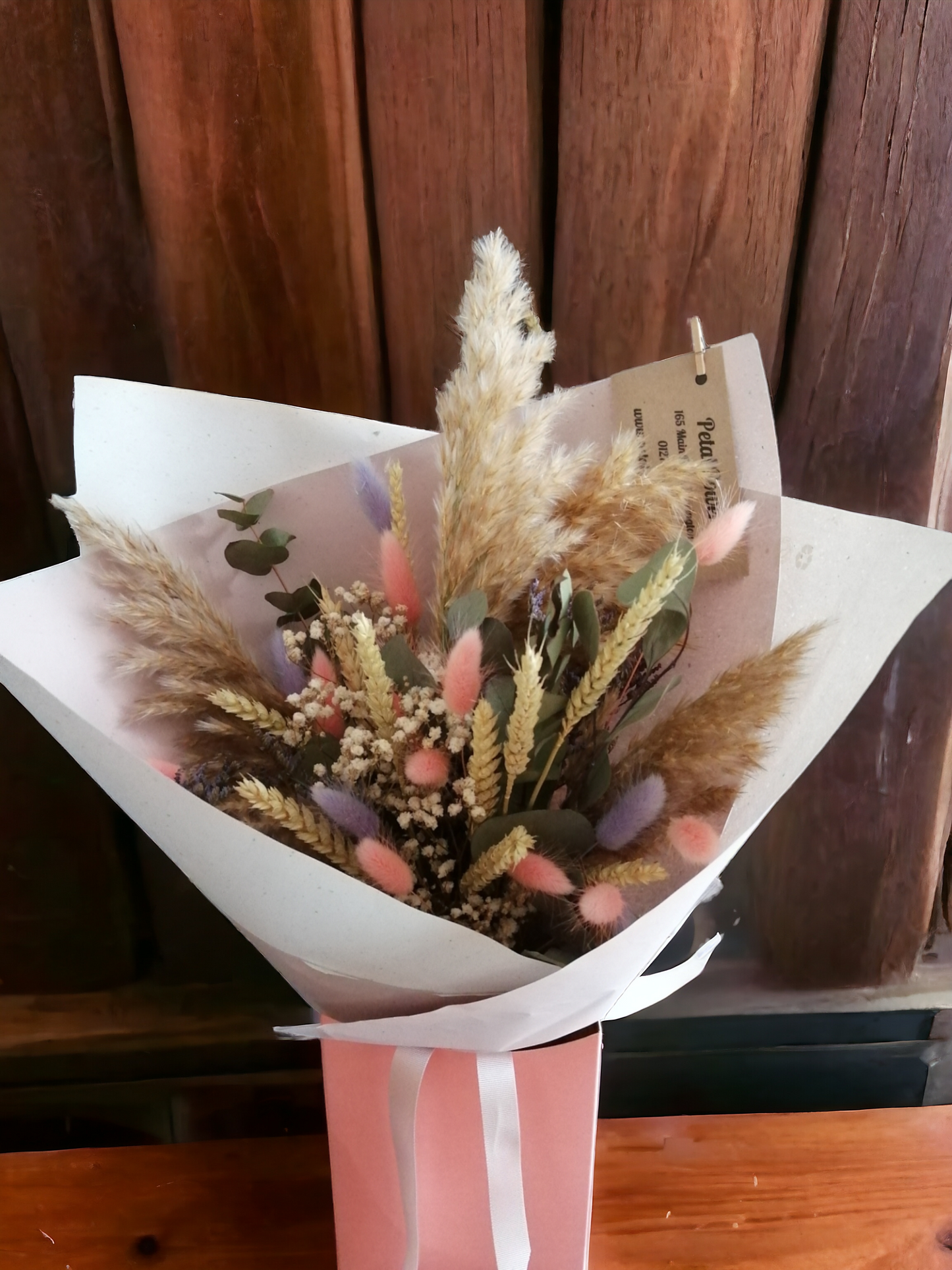 Peach & lilac dried flower bouquet