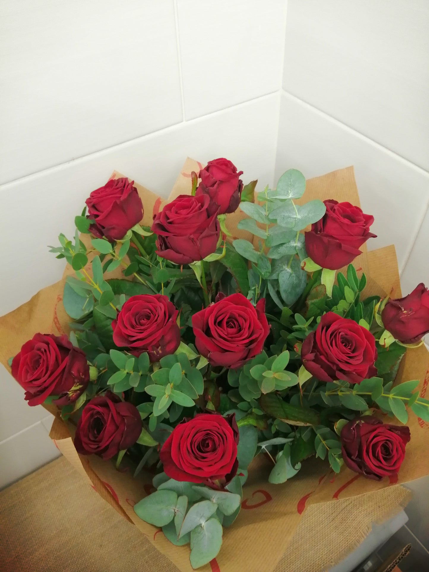 12 Rose bouquet available in Red, Pink, White, Yellow